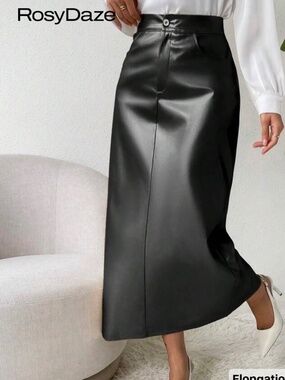 High Waist Faux Leather Skirt Maxi PU Leather Women